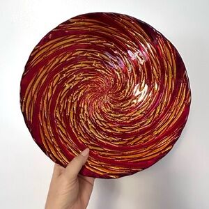 Artistic Accents Glass Decorative Bowl Red Orange Gold Silver Made in Turkey